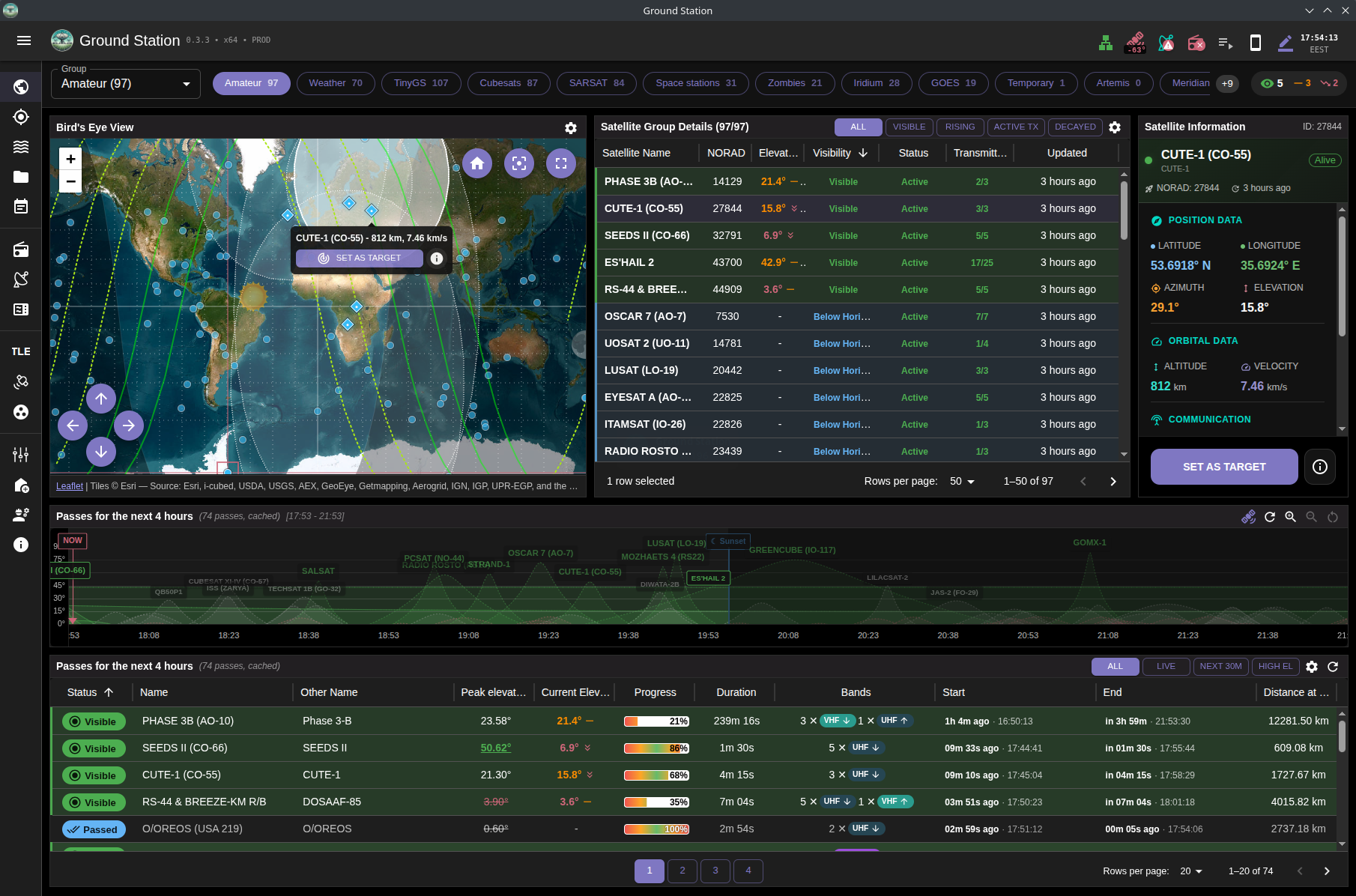 Overview page with amateur satellite group (desktop)